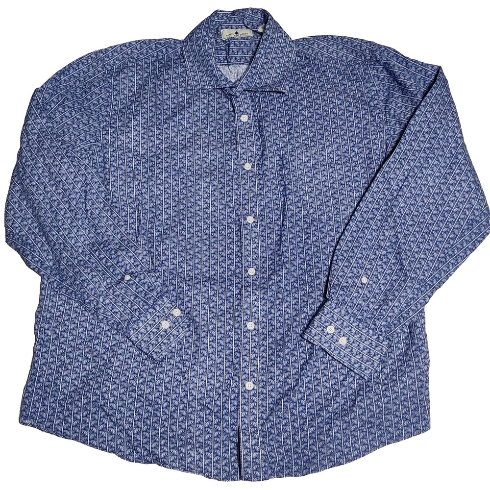SOUTHERN PINES PAISLEY AOP Men Size XL Blue Cotton Button‎ Shirt